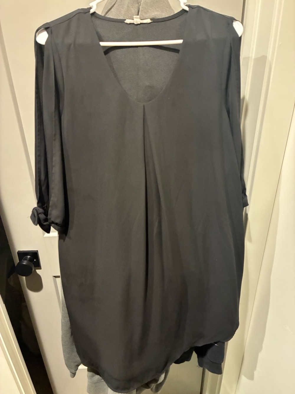 Maurices Black V-Neck Midi Dress with Roll-Tab Sleeves
